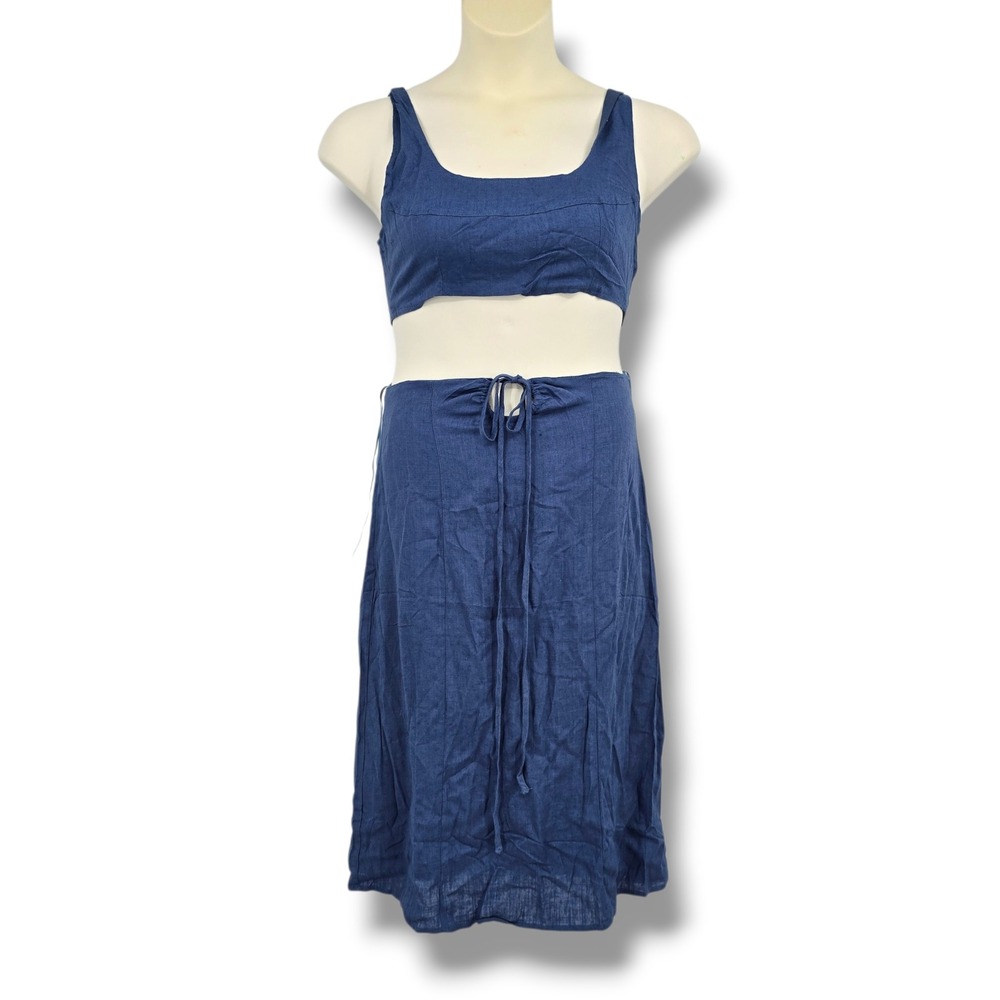 New‎ Le Lis Collection Blue Linen Blend Cutout Midi Dress Womens Size Medium